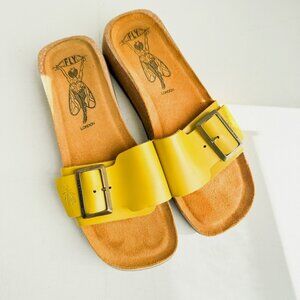 Fly London Yellow Leather Comfort Slides 39